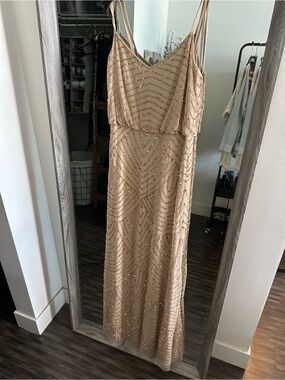 Adrianna Papell Nude Beaded Spaghetti-Strap Maxi Dress
